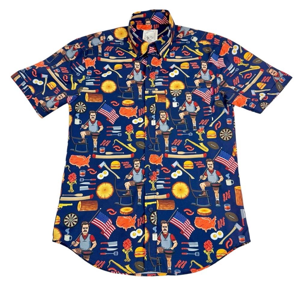 RSVLTS Parks Recreation Button Down Shirt Mens‎ City of Pawnee Ron Swanson Small
